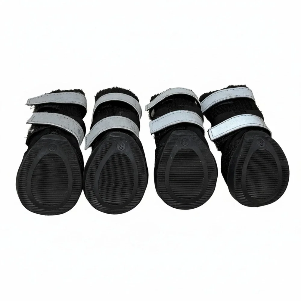 Small Black Dog Boots Paw Protectors with Reflective Straps & Anti-Slip Soles